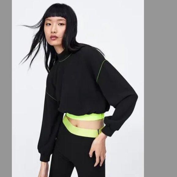 Black & Neon Cropped Crewneck - Picture 2 of 7